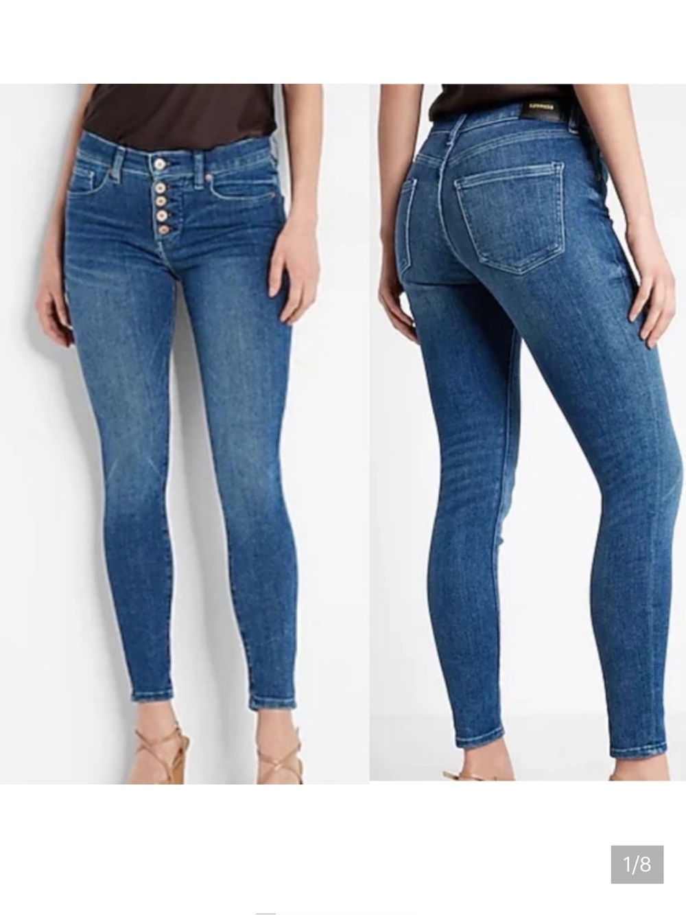 Express High Rise Skinny Jeans Women’s 8 Long Button Fly Stretch NWOT Blue